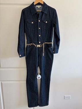 Michael Kors Dark Blue Denim Jacket with Collared Neck